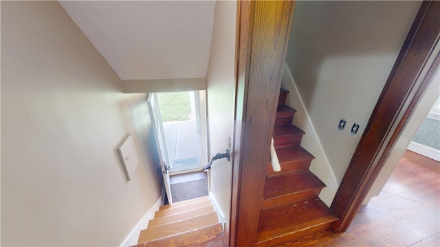 104 E N St, Ridgefarm, IL 61870 - stairs featuring baseboards and wood finished floors
