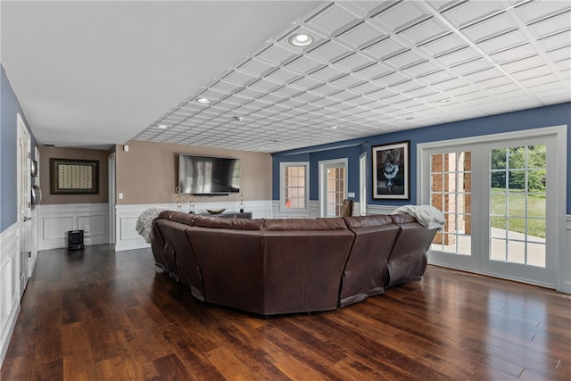 living room featuring dark hardwood / wood-style flooring