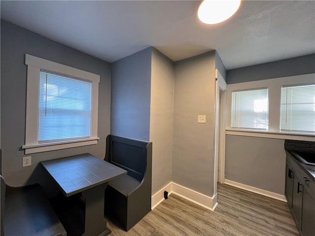 dining space with hardwood / wood-style flooring