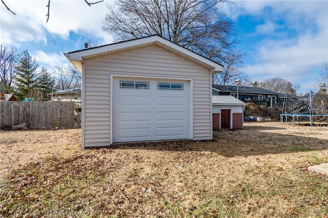 garage with a trampoline