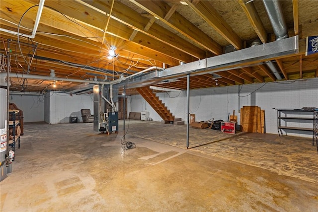 11444 N 800th St, Effingham, IL 62401 - unfinished basement featuring stairway and heating unit