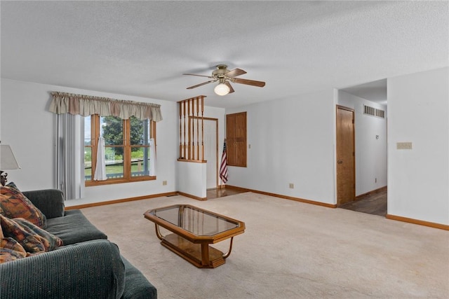 11444 N 800th St, Effingham, IL 62401 - living room with a ceiling fan, carpet flooring, and a textured ceiling