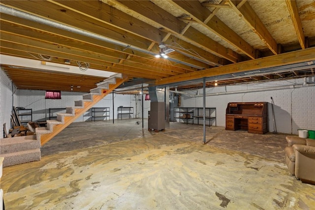11444 N 800th St, Effingham, IL 62401 - unfinished basement featuring stairway and heating unit