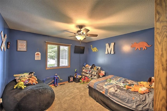 7950 Lehman Rd, Decatur, IL 62521 - bedroom with carpet, a textured ceiling, and ceiling fan