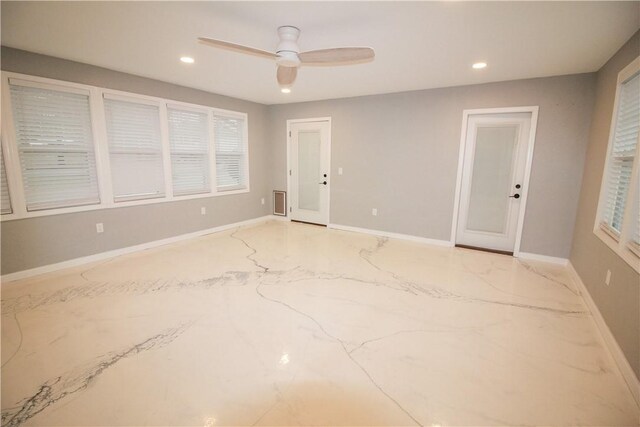 bathroom with vanity, tile patterned floors, toilet, and walk in shower