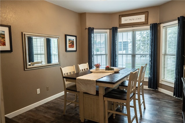 dining area with a healthy amount of sunlight and dark hardwood / wood-style floors