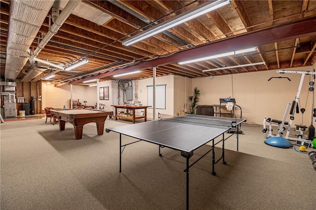 recreation room with billiards and heating unit