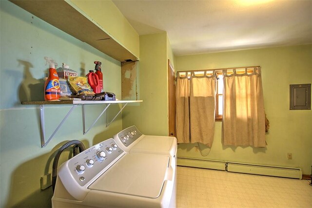 427 S Madison St, Cerro Gordo, IL 61818 - laundry room featuring independent washer and dryer, a baseboard radiator, and electric panel