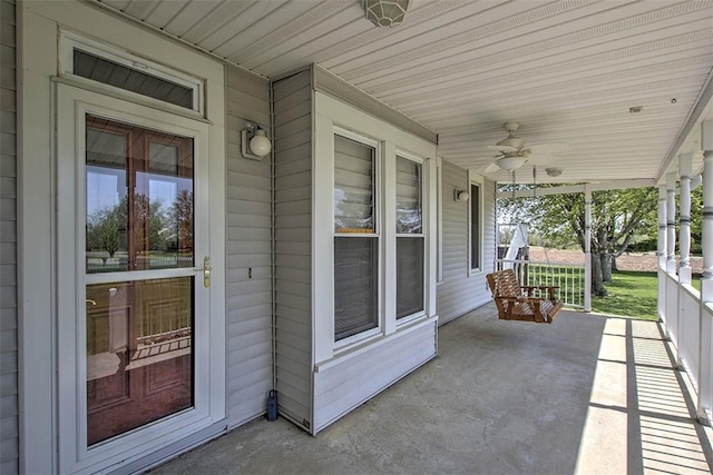 9010 School Rd, Argenta, IL 62501 - view of patio with a porch and a ceiling fan