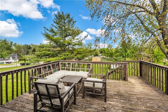 1450 W Westside Dr, Mt Zion, IL 62549 - wooden deck with an outdoor living space and a lawn