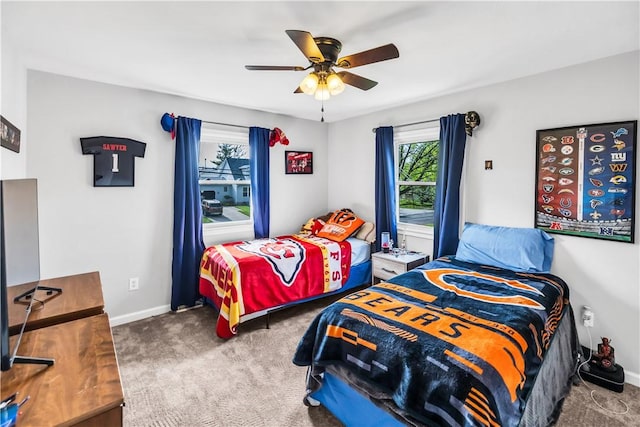 1450 W Westside Dr, Mt Zion, IL 62549 - bedroom with carpet flooring, baseboards, and a ceiling fan