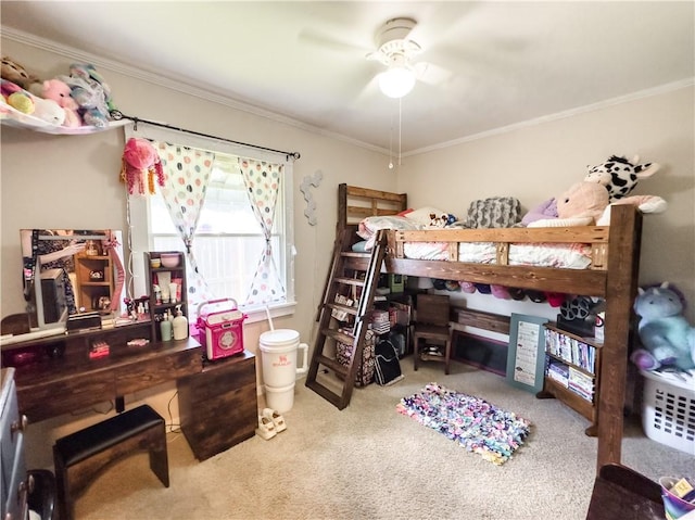 421 S 8th St, Marshall, IL 62441 - carpeted bedroom featuring crown molding and a ceiling fan