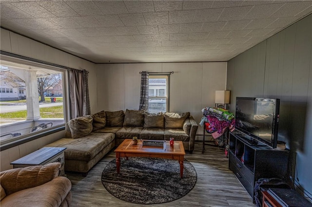 109 S Saint John St, Assumption, IL 62510 - living room with plenty of natural light, baseboard heating, and wood finished floors