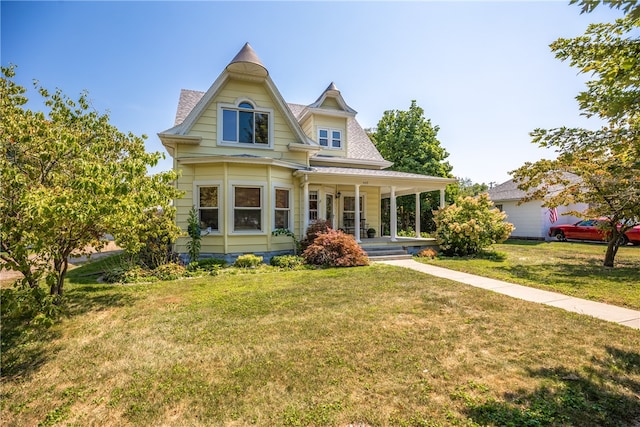 victorian home featuring a front lawn and covered porch