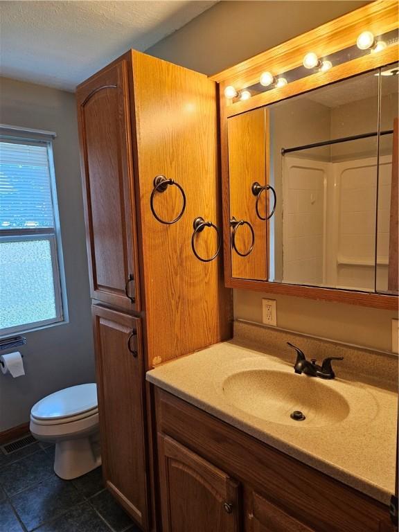 241 S Main St, Argenta, IL 62501 - bathroom featuring vanity, plenty of natural light, a shower, and tile patterned floors