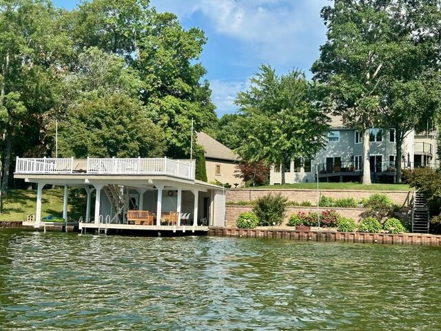 view of dock with a water view