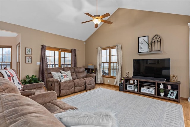 11154 E Ravenwood Ct, Effingham, IL 62401 - living room with ceiling fan, wood finished floors, and high vaulted ceiling