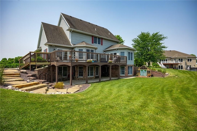 11154 E Ravenwood Ct, Effingham, IL 62401 - back of house featuring a wooden deck, a yard, a patio, and stairway