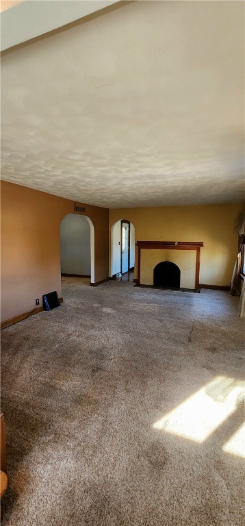 unfurnished living room featuring carpet floors