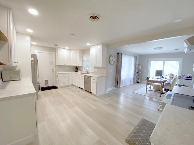 2248 Seneca Dr, Charleston, IL 61920 - kitchen featuring appliances with stainless steel finishes, plenty of natural light, white cabinetry, light wood-type flooring, and recessed lighting