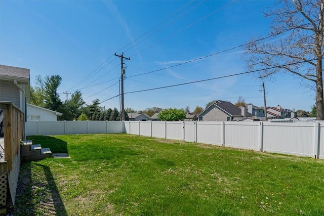 view of yard with a fenced backyard