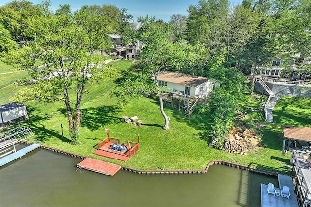 bird's eye view featuring a water view