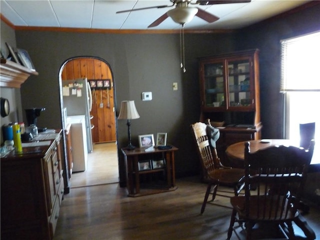 1402 Dean St, Danville, IL 61832 - dining area featuring ceiling fan and wood finished floors