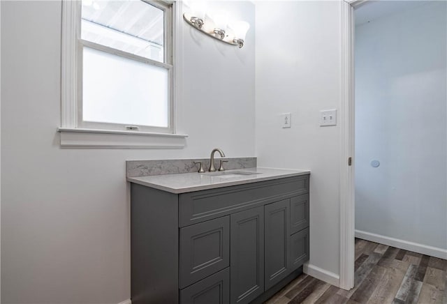 bathroom featuring hardwood / wood-style flooring and vanity