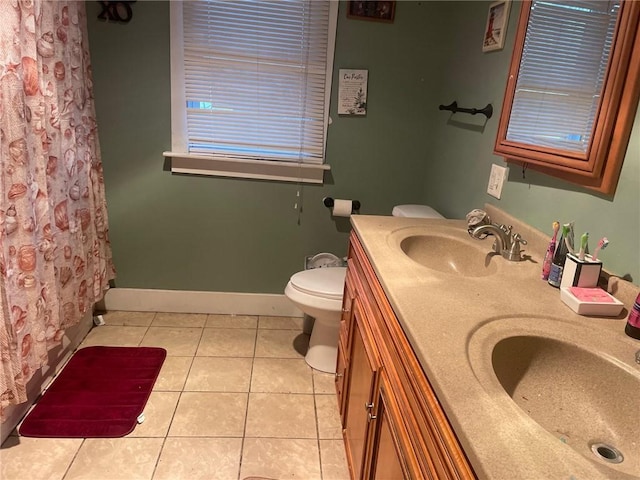 bathroom featuring tile patterned flooring, vanity, and toilet