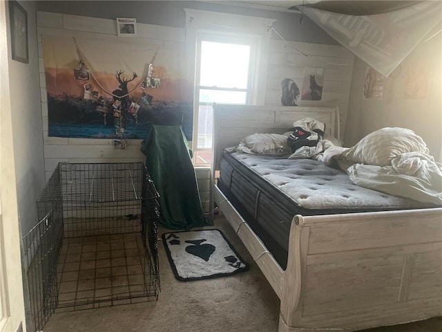 bedroom featuring vaulted ceiling