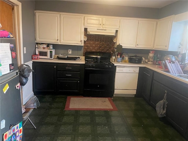 kitchen with white cabinets and white appliances