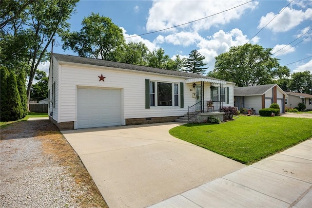 911 Saint Anthony Ave, Effingham, IL 62401 - ranch-style house with concrete driveway, a garage, a front yard, and crawl space