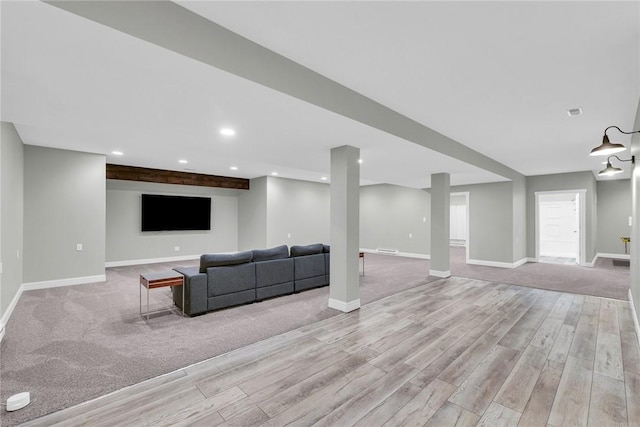 unfurnished living room with light hardwood / wood-style floors