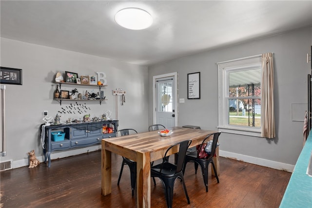 dining space featuring dark wood-type flooring