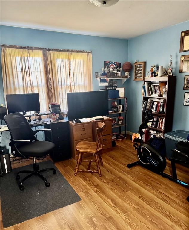 home office featuring wood finished floors