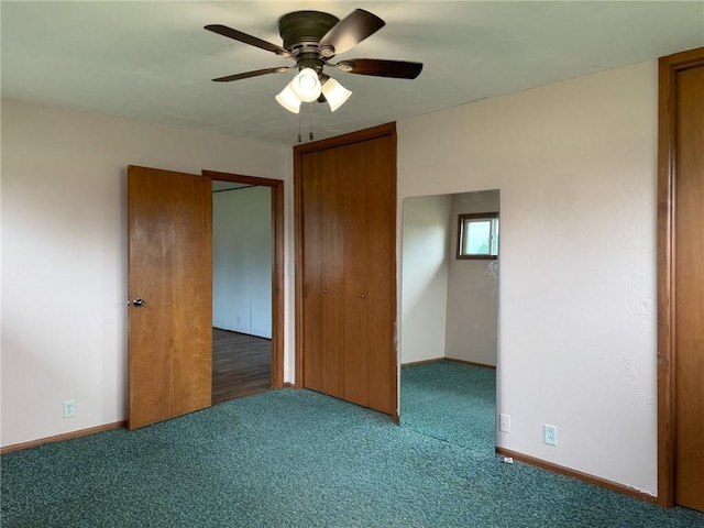 1511 E Fayette Ave, Teutopolis, IL 62467 - unfurnished bedroom featuring carpet flooring, ceiling fan, and a closet