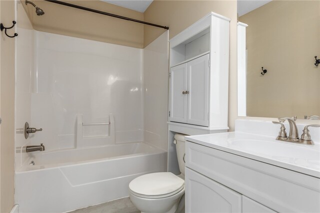 full bathroom featuring vanity, shower / bath combination, and toilet