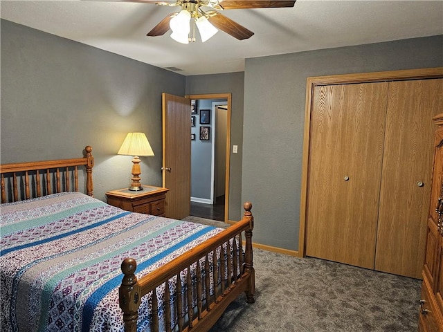 308 S Missouri St, Toledo, IL 62468 - carpeted bedroom with a closet, a textured wall, and a ceiling fan