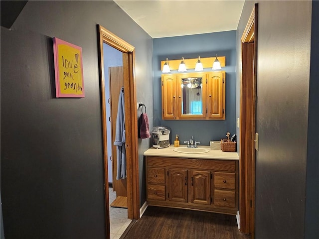 308 S Missouri St, Toledo, IL 62468 - bathroom featuring vanity and wood finished floors