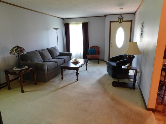 205 Monroe St, Toledo, IL 62468 - carpeted living room featuring crown molding and healthy amount of natural light
