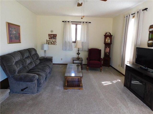 205 Monroe St, Toledo, IL 62468 - living room featuring carpet floors and ceiling fan