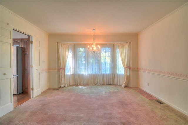 1225 W Pineview Ct, Decatur, IL 62526 - unfurnished dining area with a chandelier, carpet flooring, and ornamental molding