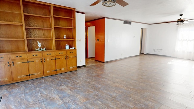 29 Peckerwood Ct, Bethany, IL 61914 - spare room featuring ceiling fan, visible vents, ornamental molding, and baseboards