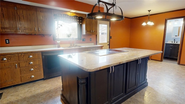 29 Peckerwood Ct, Bethany, IL 61914 - kitchen featuring electric cooktop, a sink, black dishwasher, light countertops, and a center island