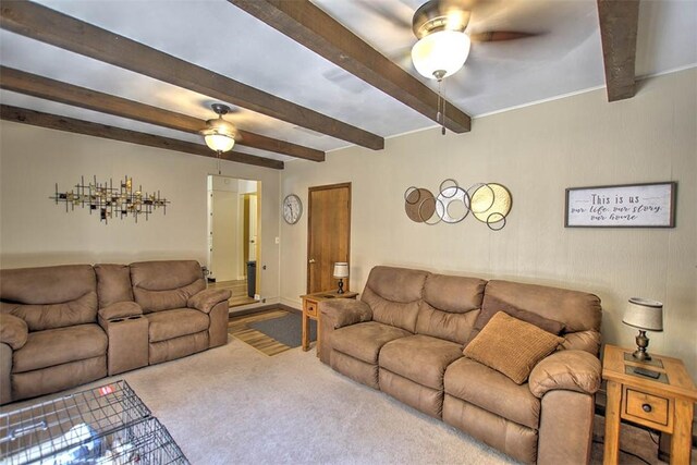 940 Kirk Dr, Mt Zion, IL 62549 - living room featuring ceiling fan and beamed ceiling