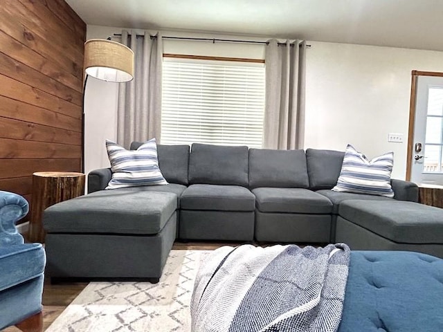 20786 Heritage Ln, Marshall, IL 62441 - living room featuring wood finished floors and wooden walls