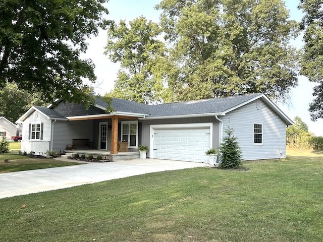 20786 Heritage Ln, Marshall, IL 62441 - single story home with a front yard, a shingled roof, a porch, an attached garage, and driveway