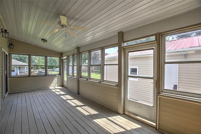 3204 Meadow Ln, Decatur, IL 62521 - unfurnished sunroom with a ceiling fan and lofted ceiling