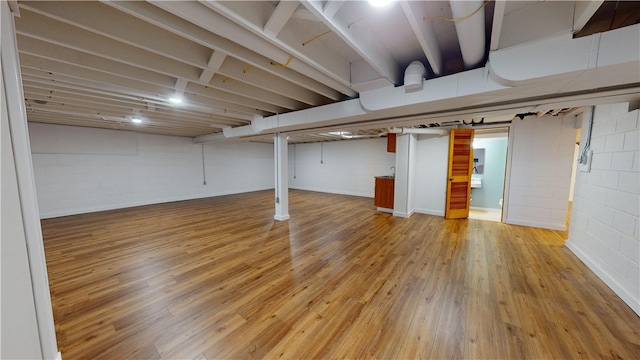 basement featuring hardwood / wood-style flooring