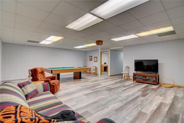 9234 E Cabin Rd, Oakley, IL 62501 - playroom featuring pool table, wood finished floors, baseboards, and a paneled ceiling